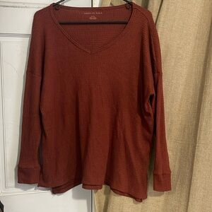 American Eagle burnt orange waffle long sleeve vneck size Small